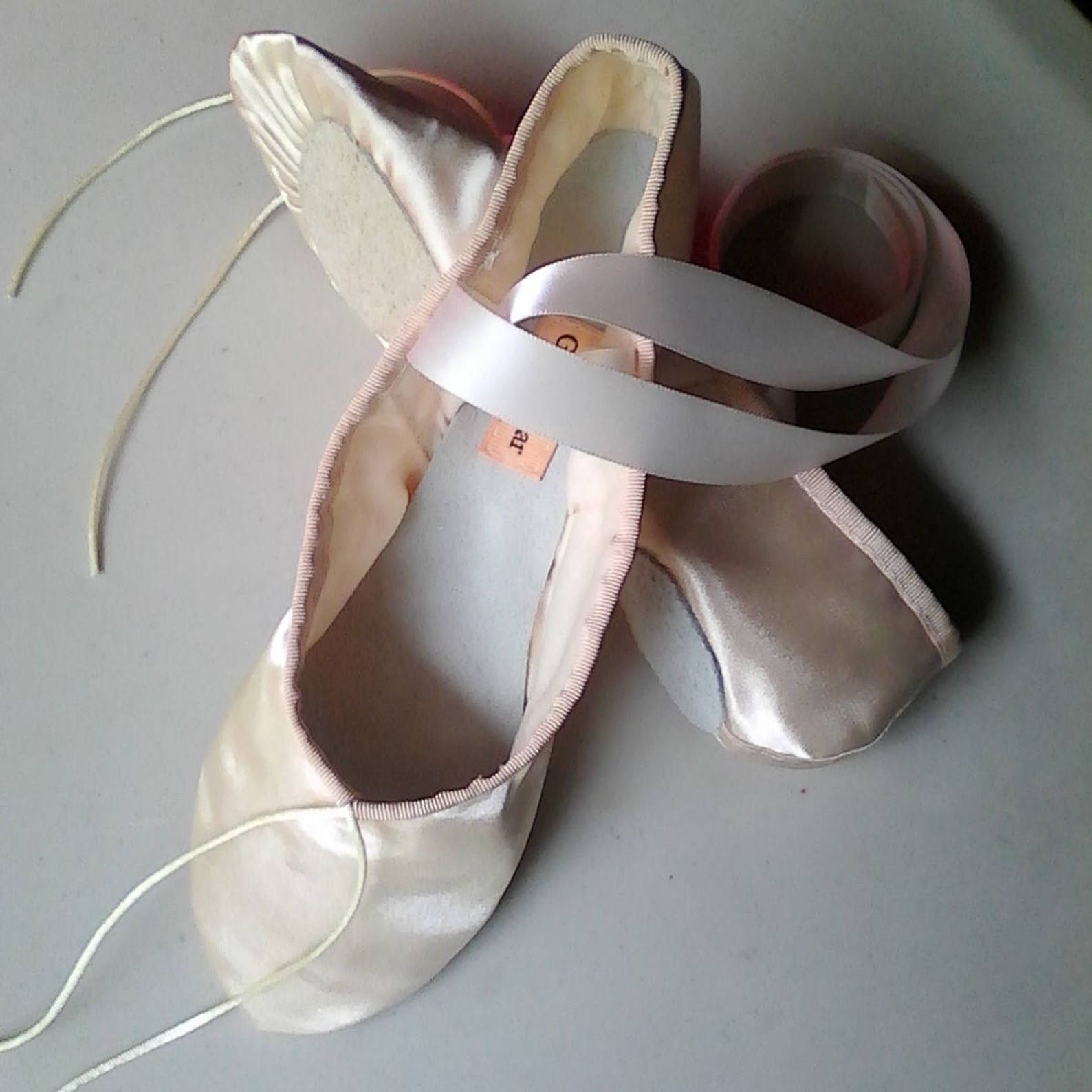 handmade antique ivory satin ballet slippers - split soles in girls/youth sizes