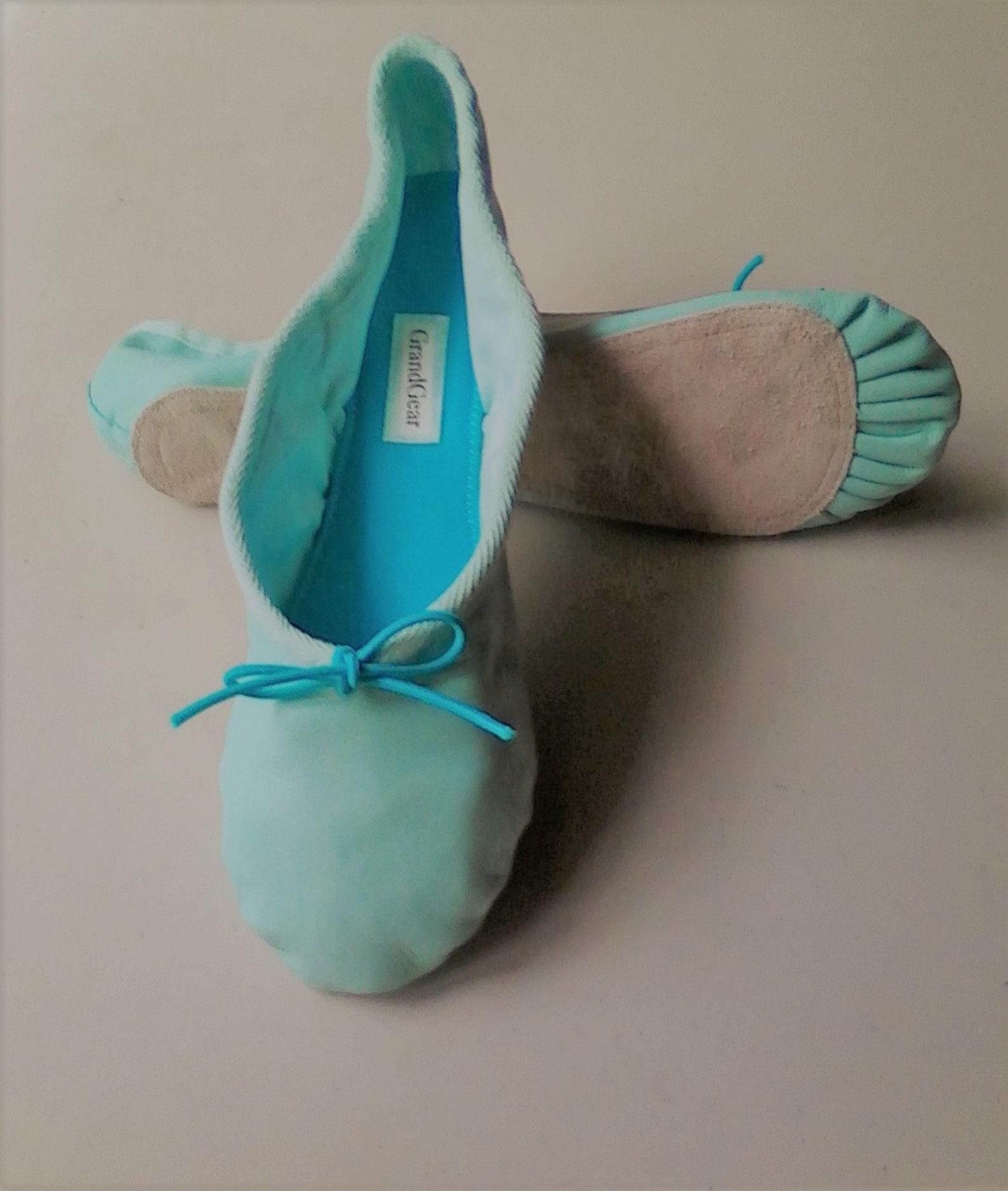 robin's egg blue leather ballet shoes - full sole (or split sole) - adult sizes