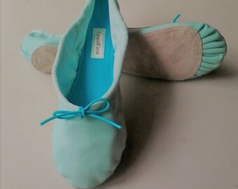 Robin's Egg Blue Leather Ballet Shoes - Full sole (or Split Sole) - Adult sizes