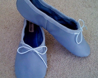 Periwinkle Blue Leather Ballet Slippers - Full Sole - Adult sizes