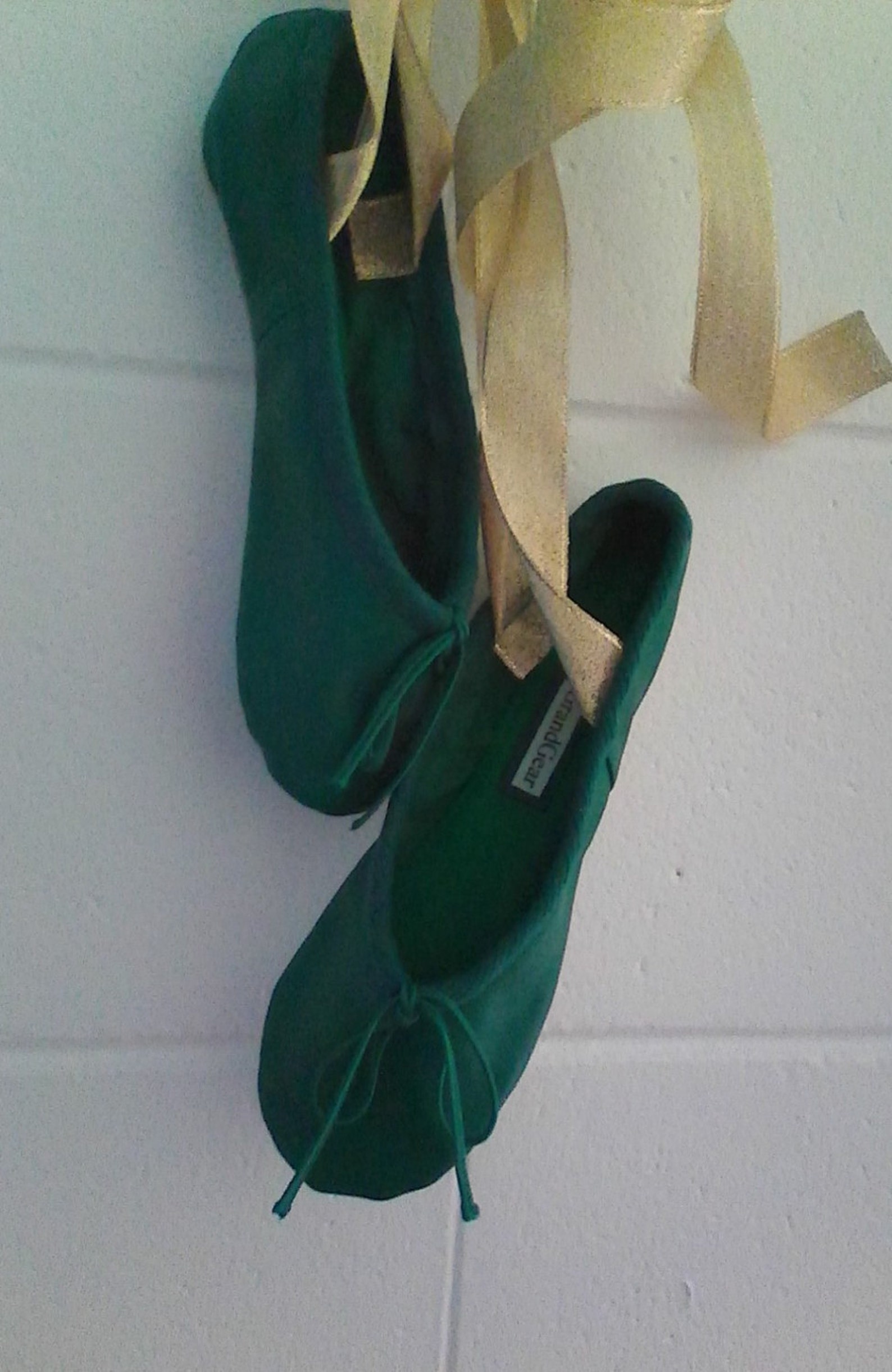 green leather ballet shoes with your choice of ribbons - full sole or split sole - adult sizes