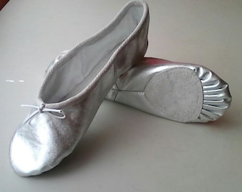 Silver Leather Ballet Slipper - Split Sole (suitable for physi)-  Adult sizes