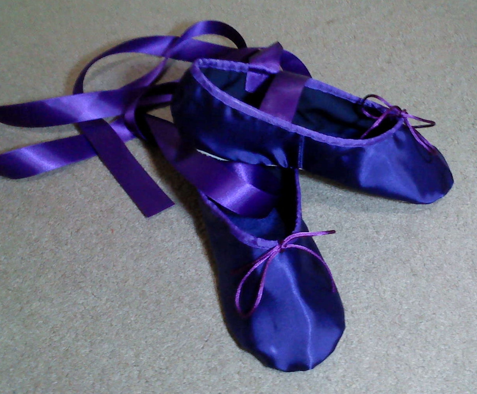 purple satin ballet slippers - full sole