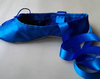 Royal Blue 'Crystal Shine' Satin Ballet Shoes - Full sole or Split sole - Adult sizes