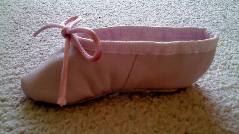 May include: A pink ballet slipper with a pink ribbon tied around the ankle.