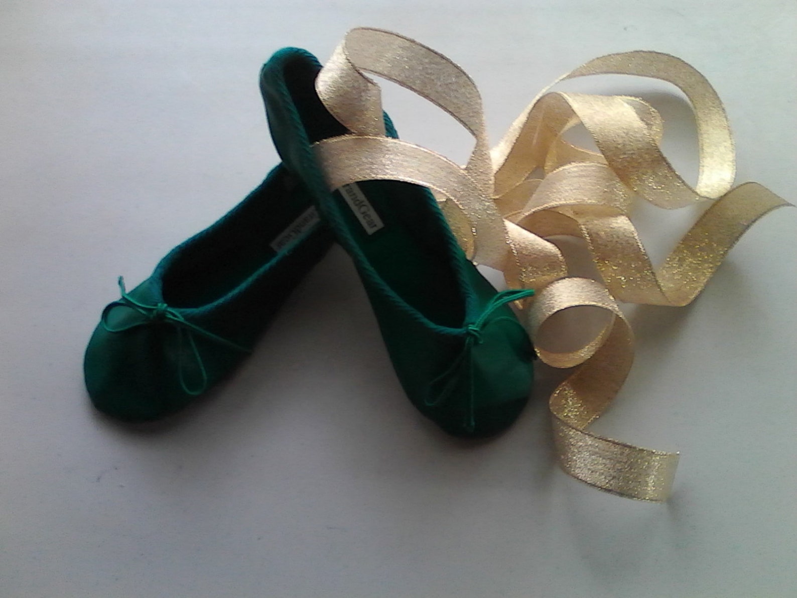 green leather ballet shoes with your choice of ribbons - full sole or split sole - adult sizes