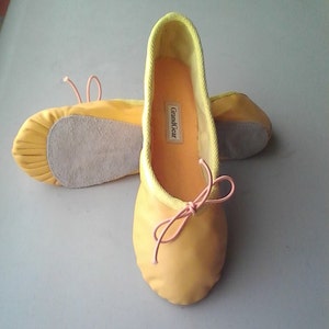 Buttercup Yellow Leather Ballet Shoes - Full sole - Adult sizes