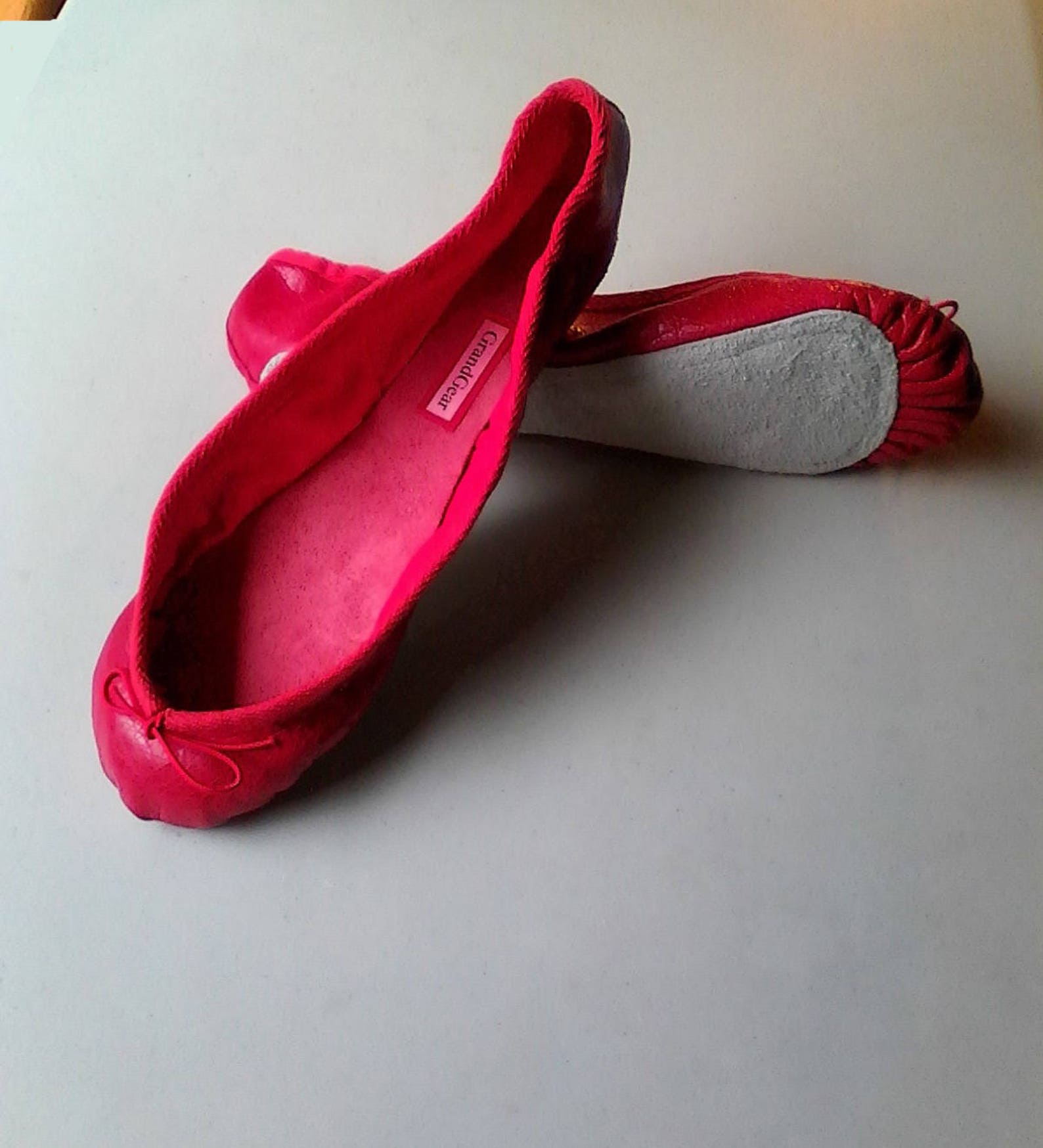 extreme low-cut red leather ballet shoes - adult sizes