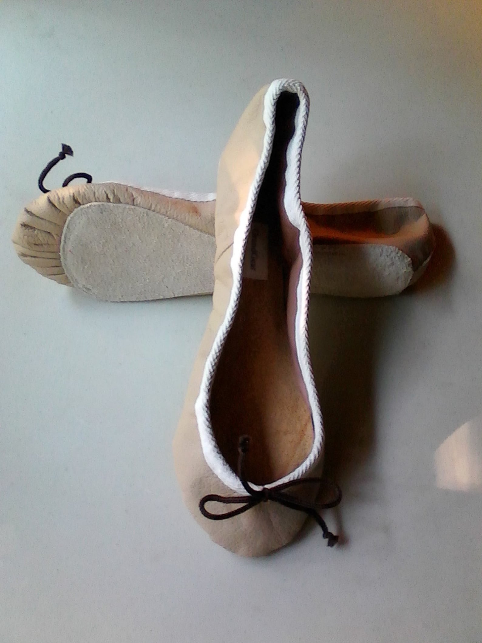 extreme low-cut taupe leather ballet shoes - adult sizes