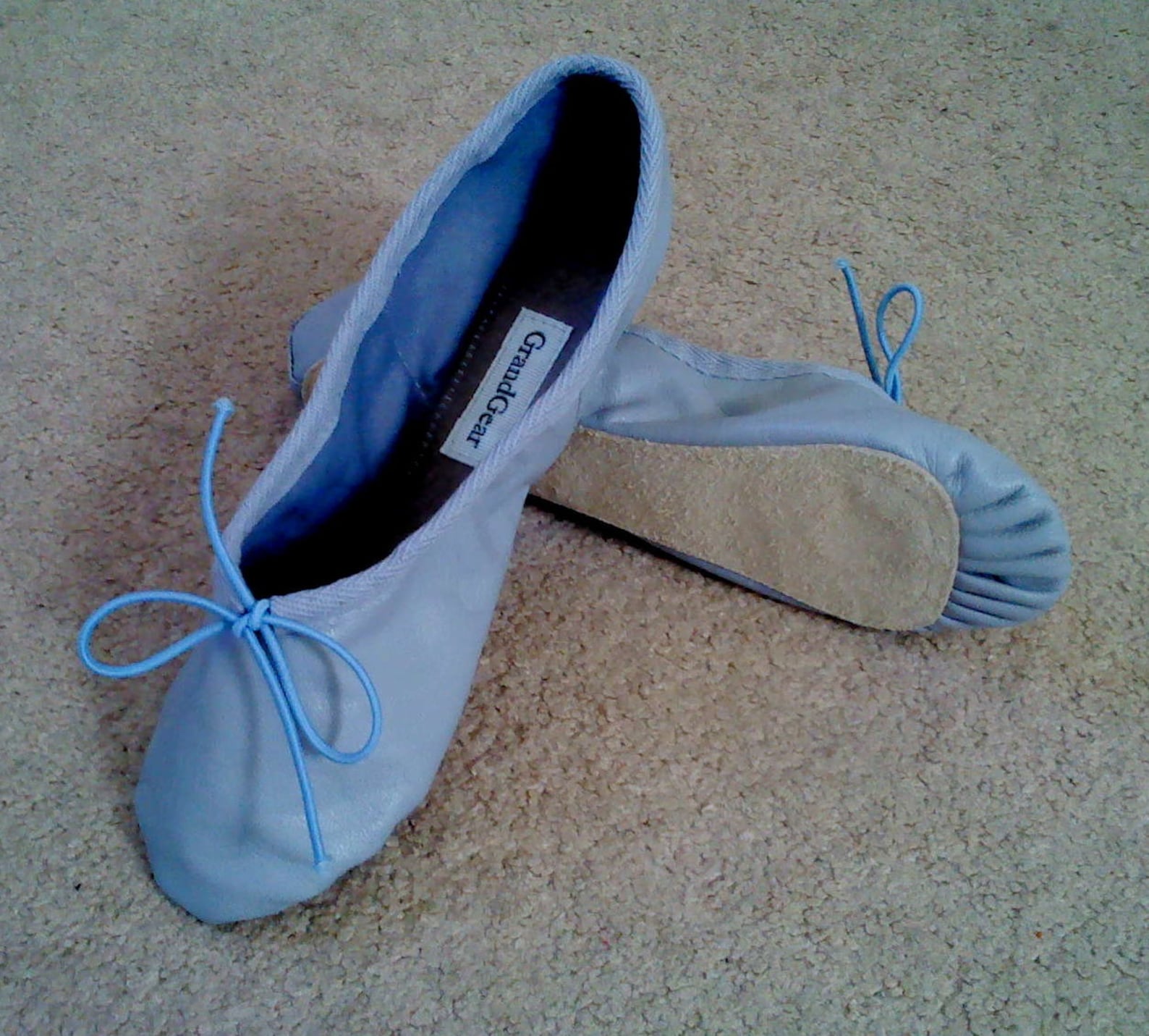 jet blue leather ballet shoes - full sole - adult sizes