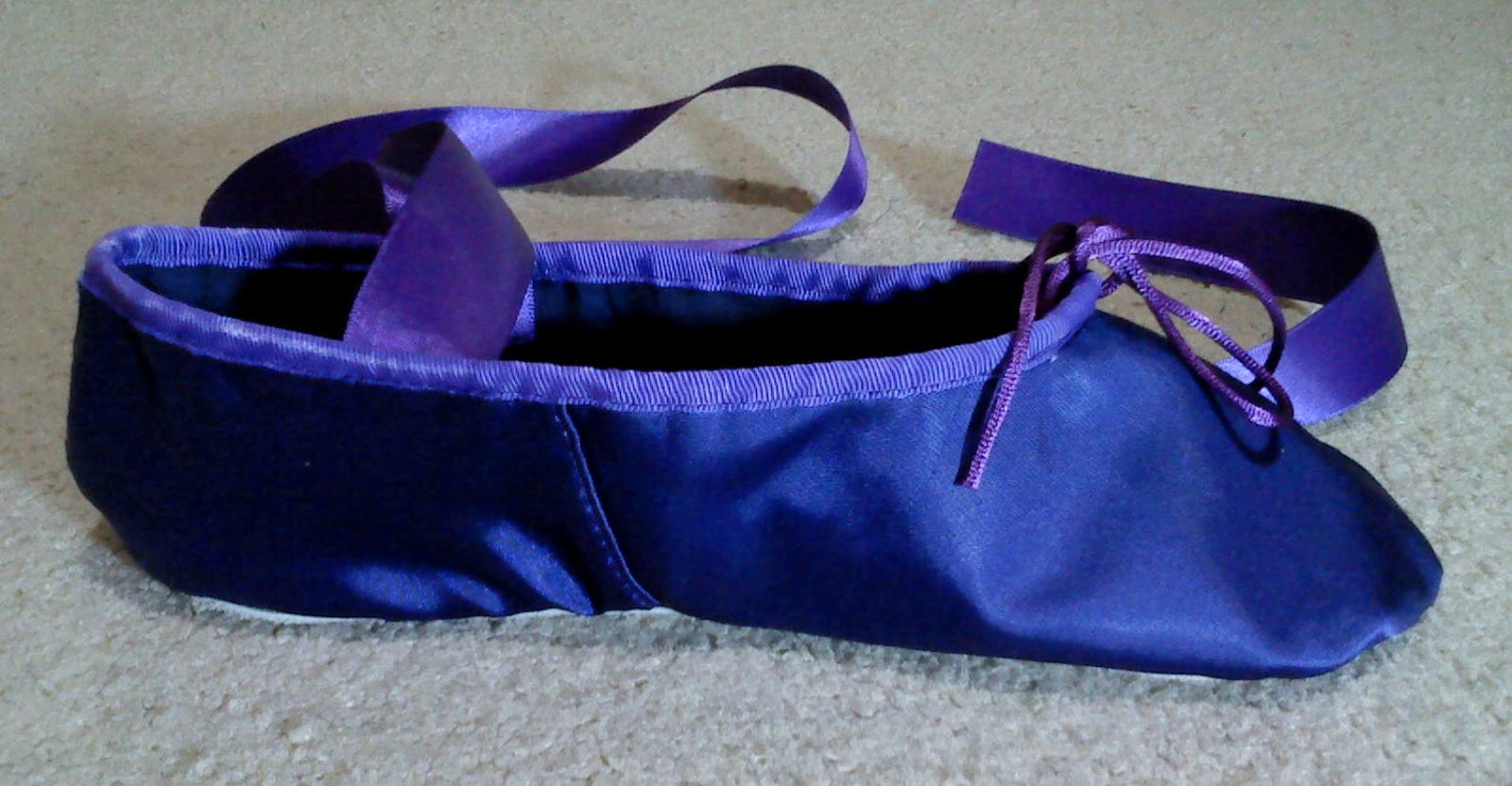 purple satin ballet slippers - full sole