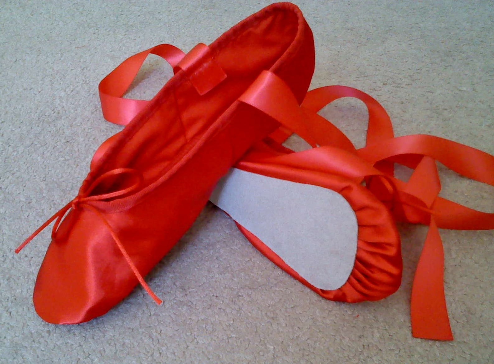 red satin ballet slippers - full soles or split soles