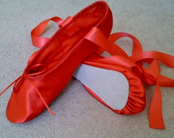 Red Satin Ballet Slippers Full Soles or Split Soles UK