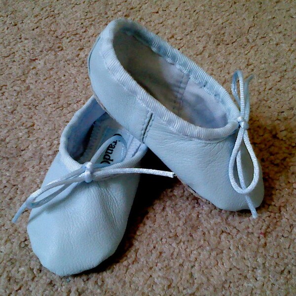 Baby Blue Lambskin Baby Ballet Slippers - size Newborn Infants to Older Babies