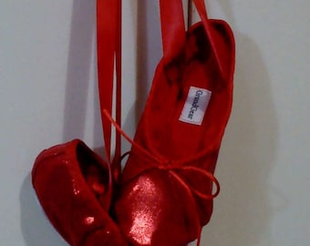 Ruby-Red Shiny Sparkly Ballet Slippers Women's sizes Ballet Shoes Full Soles