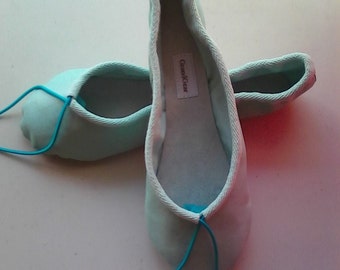 Lower Cut/Shortened Vamp Pale Aqua Leather Ballet Shoes - Full sole - Adult sizes