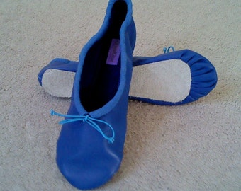 Royal Blue Leather Ballet Shoes Full sole Ballet Slippers in Adult sizes