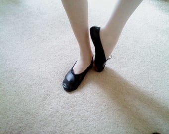 Black Leather Ballet Slippers -Adult/Women's sizes - Full Sole or Split Sole