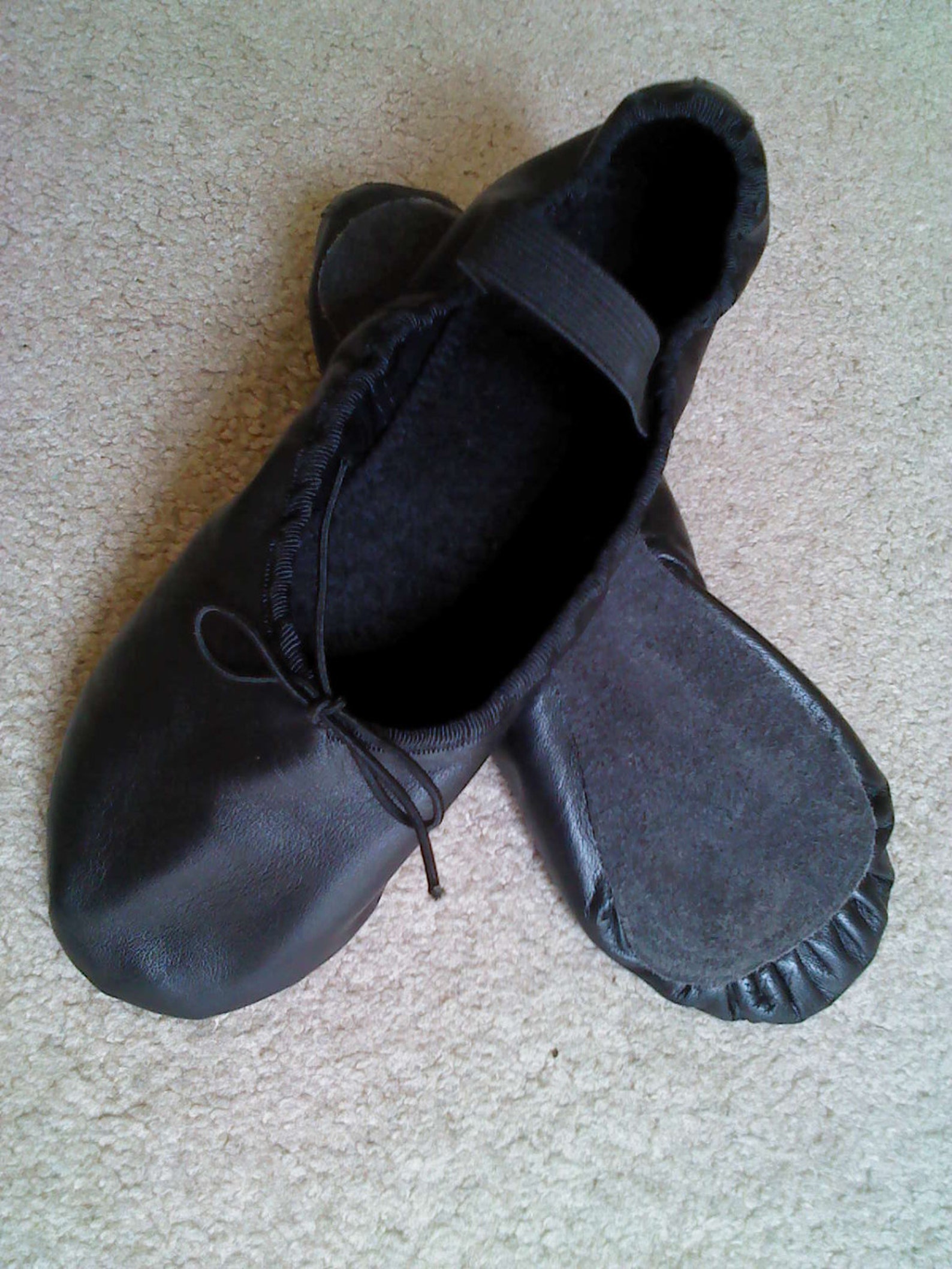 black leather ballet shoes - full sole