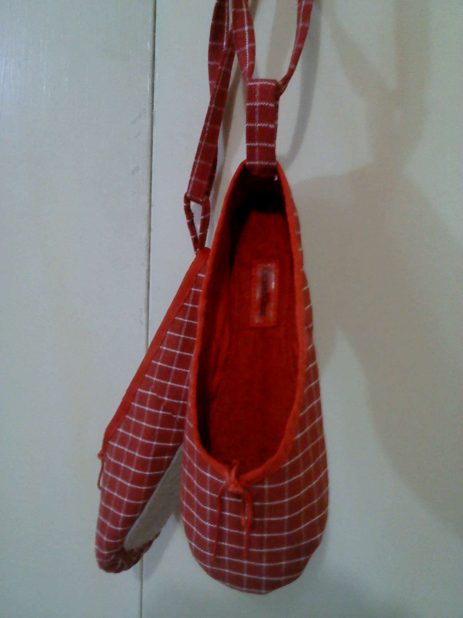 red checked canvas ballet slippers with ankle tie- women's size 7 us / 6 au