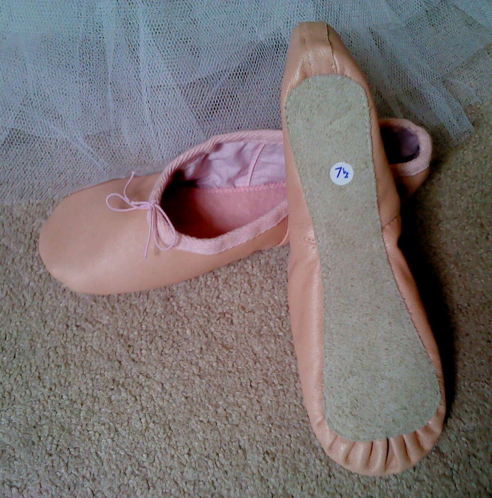 nude pink leather ballet slippers -adult/women's sizes - full sole or split sole