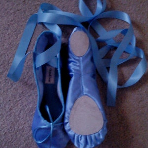 Sky Blue Satin Ballet Slippers Adult sizes Full sole or Split Sole image 3