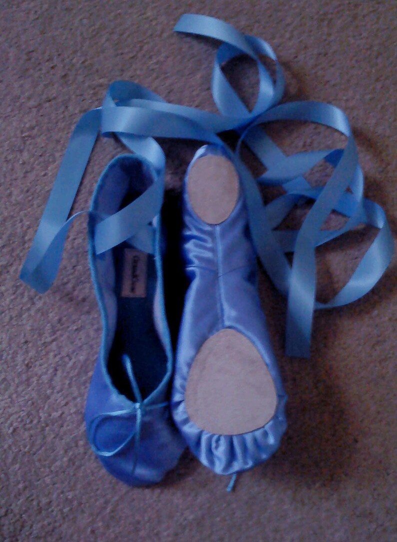 Sky Blue Satin Ballet Slippers Adult sizes Full sole or Split Sole image 3