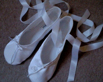 White Satin Ballet Slippers Wedding Ballet Shoes Full Soles