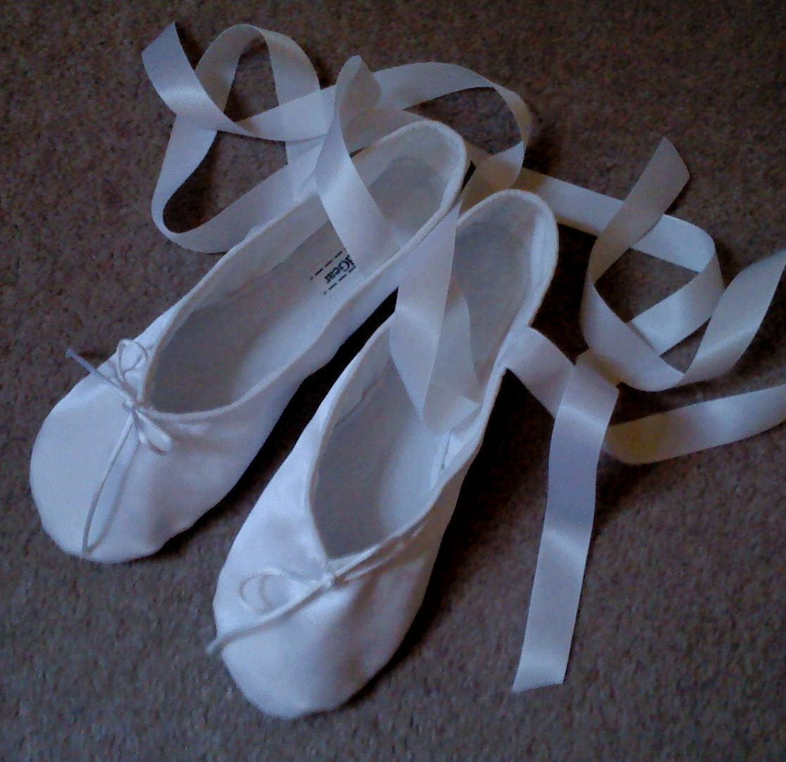 White Satin Ballet Slippers Wedding Shoes Full - Etsy