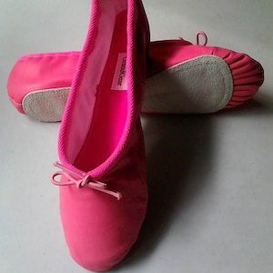 Handgemaakte Fuchsia / Candy Pink Leather BalletSchoenen Volledige zool Volwassen maten afbeelding 1