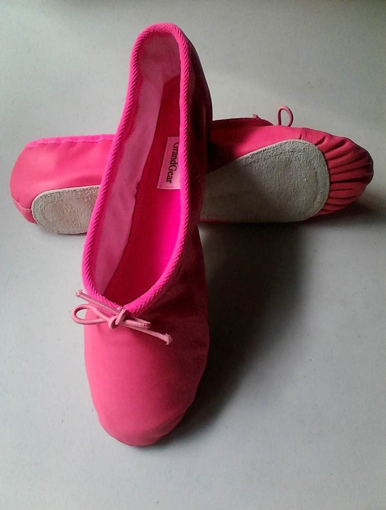 Handgemaakte Fuchsia / Candy Pink Leather BalletSchoenen Volledige zool Volwassen maten afbeelding 1