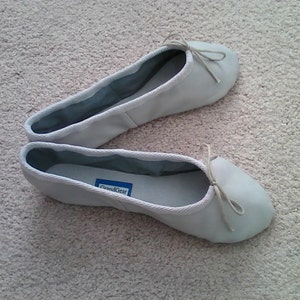 Light Grey Leather Ballet Shoes  Full sole  Adult Ballet Slippers