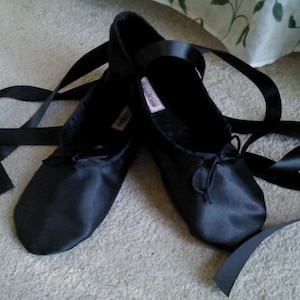 Black Satin Ballet Slippers Women's Ballet Shoes with Full Sole or Split Sole image 1