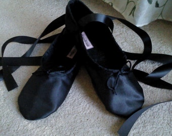 Black Satin Ballet Slippers Girl's Ballet Shoes Full Sole or Split Sole