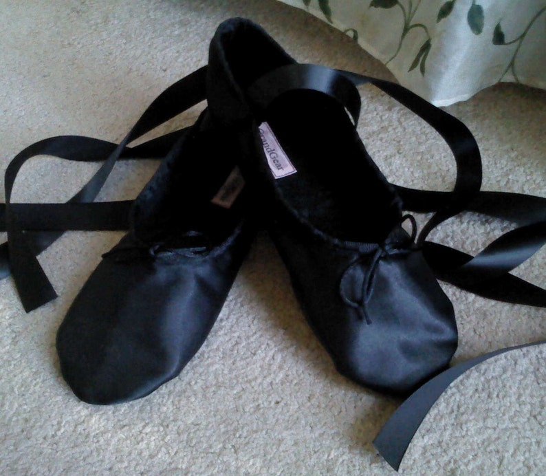 Black Satin Ballet Slippers Women's Ballet Shoes with Full Sole or Split Sole image 1