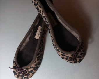 Extreme Low-Cut Leopard Print Leather Ballet Shoes -  Adult sizes