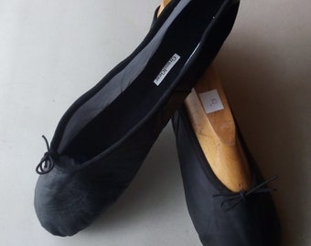 Ready to Ship Now!! Black Leather Ballet Slippers Large Men's  Full Sole Ballet Shoes size EU 48 / US 13 /AU 12 - Length = 30 cm / 12 inches
