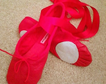 Red Leather Ballet Slippers - Split Soles- In Adult sizes.