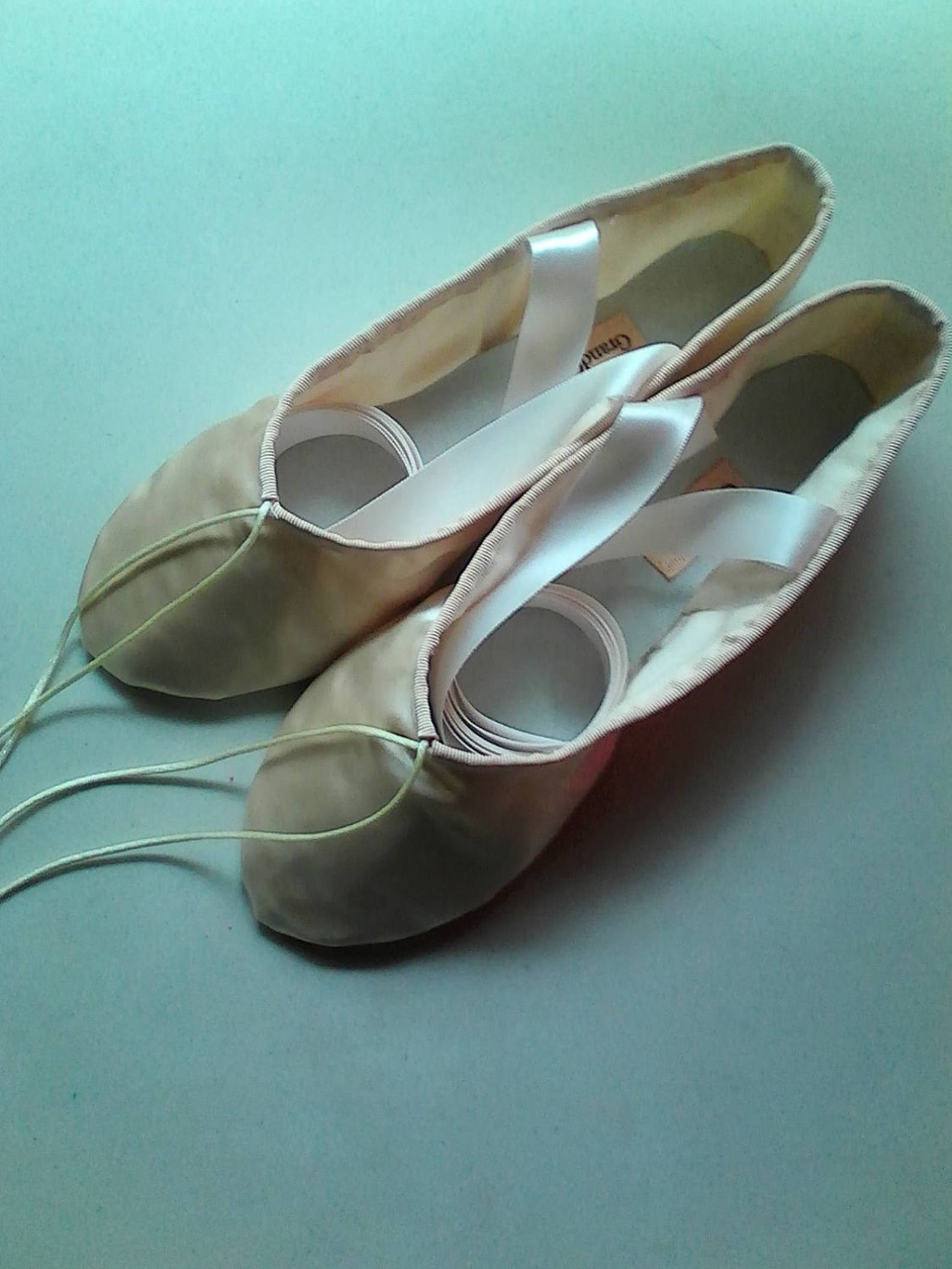 handmade antique ivory satin ballet slippers - split soles in girls/youth sizes