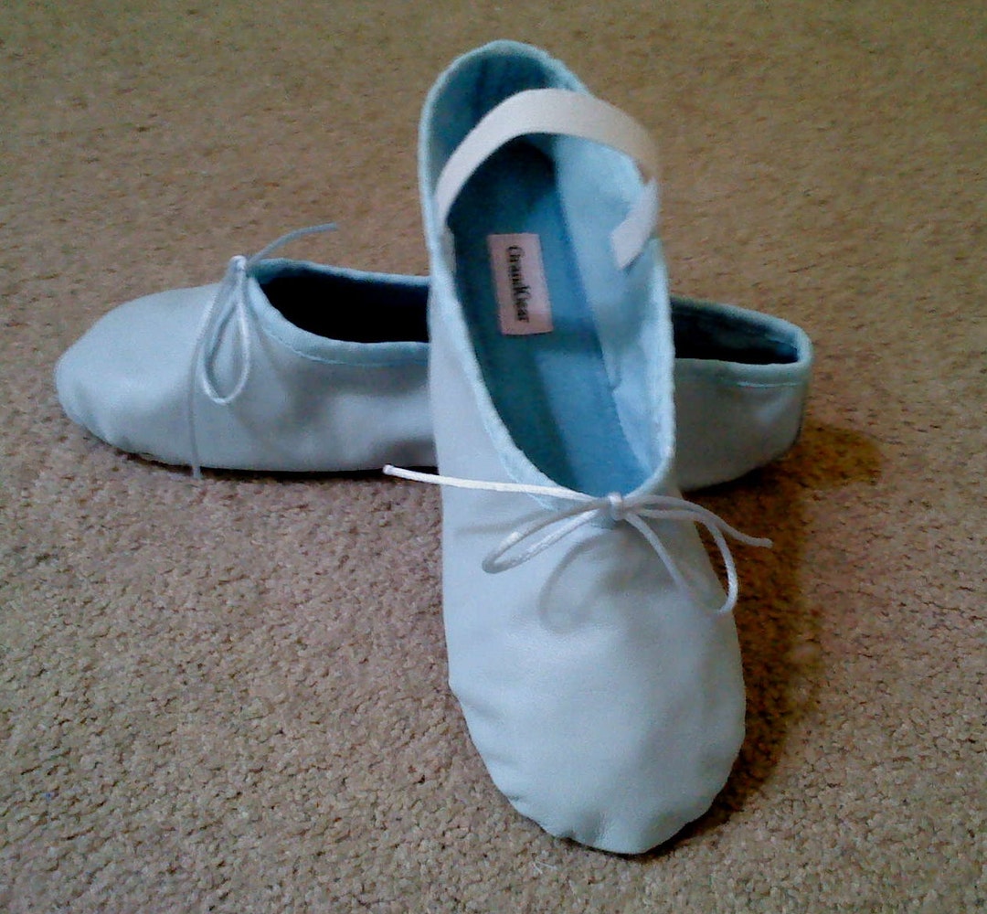 Pale Blue Leather Ballet Shoes Full Sole Ballet Slippers Adult Etsy