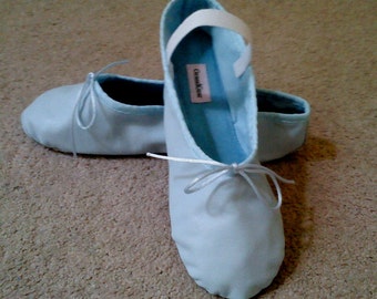 Pale Blue Leather Ballet Shoes Full sole Ballet Slippers Adult sizes