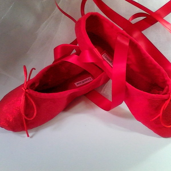 Ruby Red Sparkle ballet slippers - Full sole - Children's  sizes