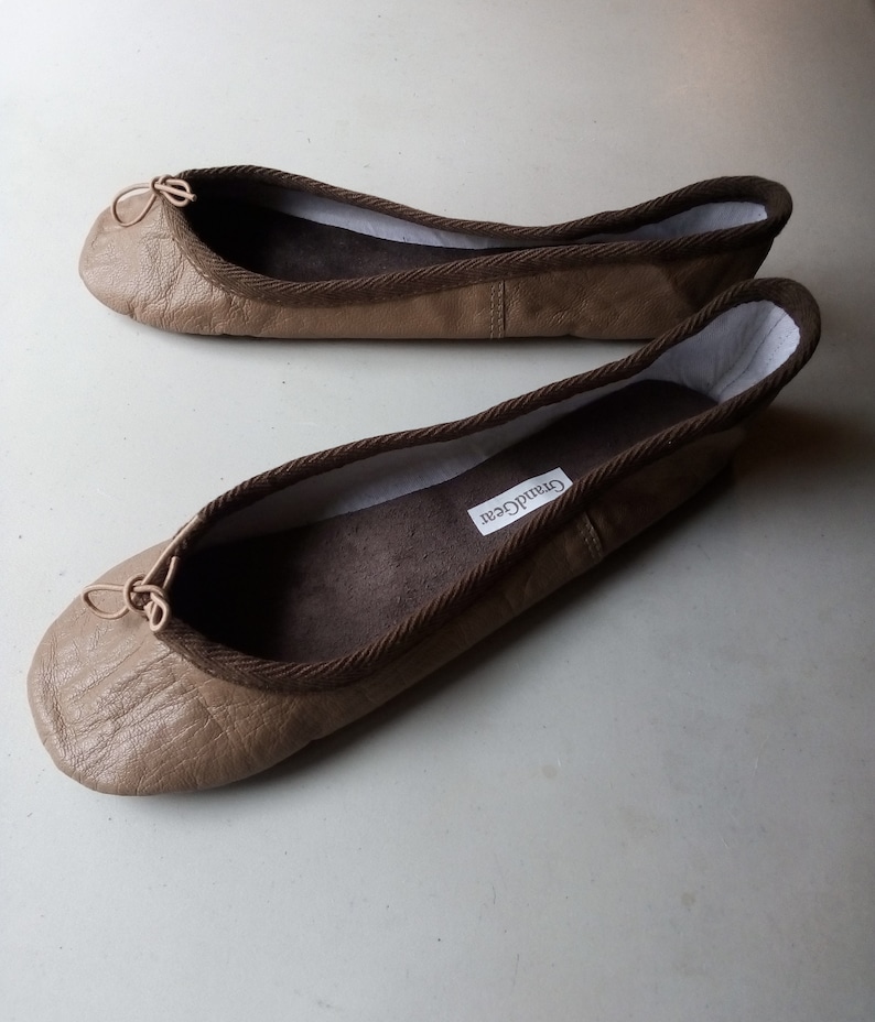Low Cut/shortened Vamp Caramel Brown Leather Ballet Shoes Etsy