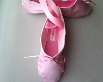 Pretty Pink Satin Ballet Slippers Adult sizes Ballet Shoes Split Soles