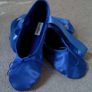 Royal Blue Satin Ballet Shoes Adult Sizes Ballet Slippers With Ribbons ...