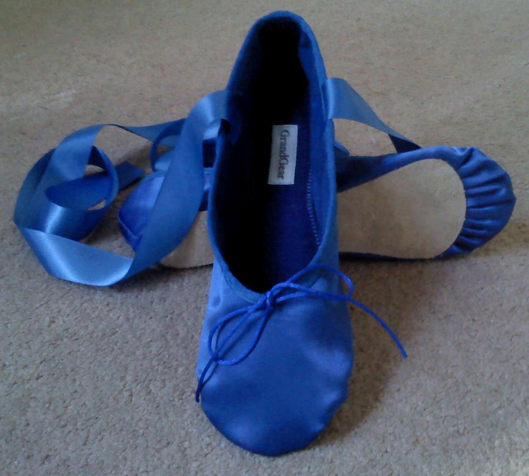 Royal Blue Satin Ballet Shoes Adult Sizes Ballet Slippers With Ribbons ...