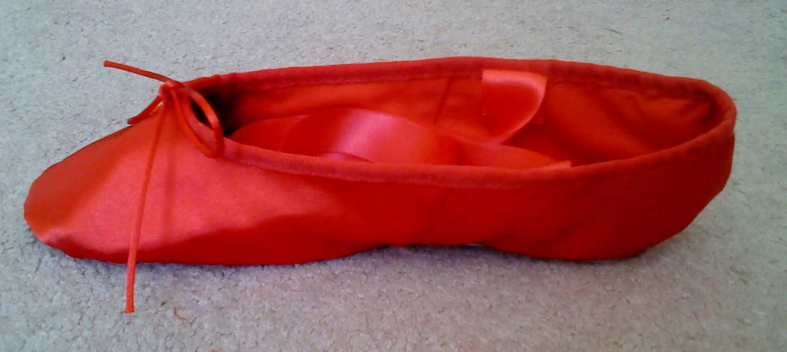 red satin ballet slippers - full soles or split soles