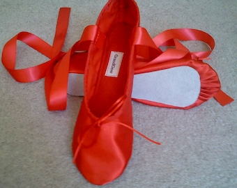 Red Satin Ballet Slippers - Full Soles or Split Soles