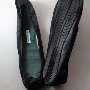 Extreme Low-Cut Black Leather Ballet Shoes with Outdoor Rubber Soles -  Adult sizes