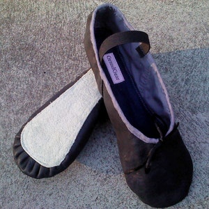 Anthracite Grey Leather Ballet Shoes - Full sole - Adult sizes